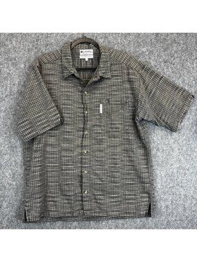 Columbia Men's Large Plaid Short Sleeve Button-Down Shirt Brown Black Casual
